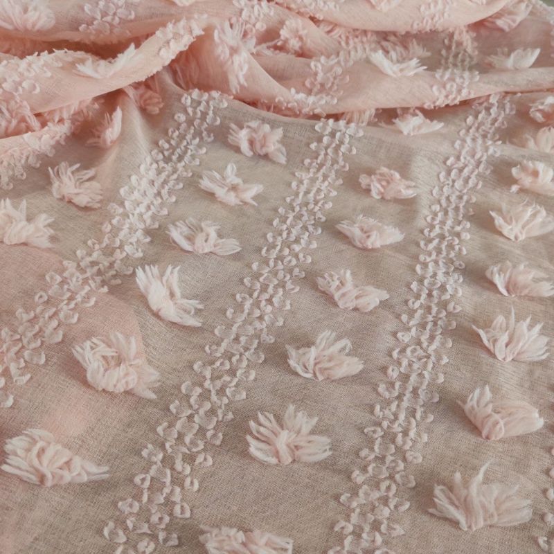 Креп шифон "Breeze" з великим, об'ємним декором (1101_06) Пудра