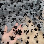 Сітка "Zara XL Flowers" (221_13), флокове напилення на сіро-блакитній сітці