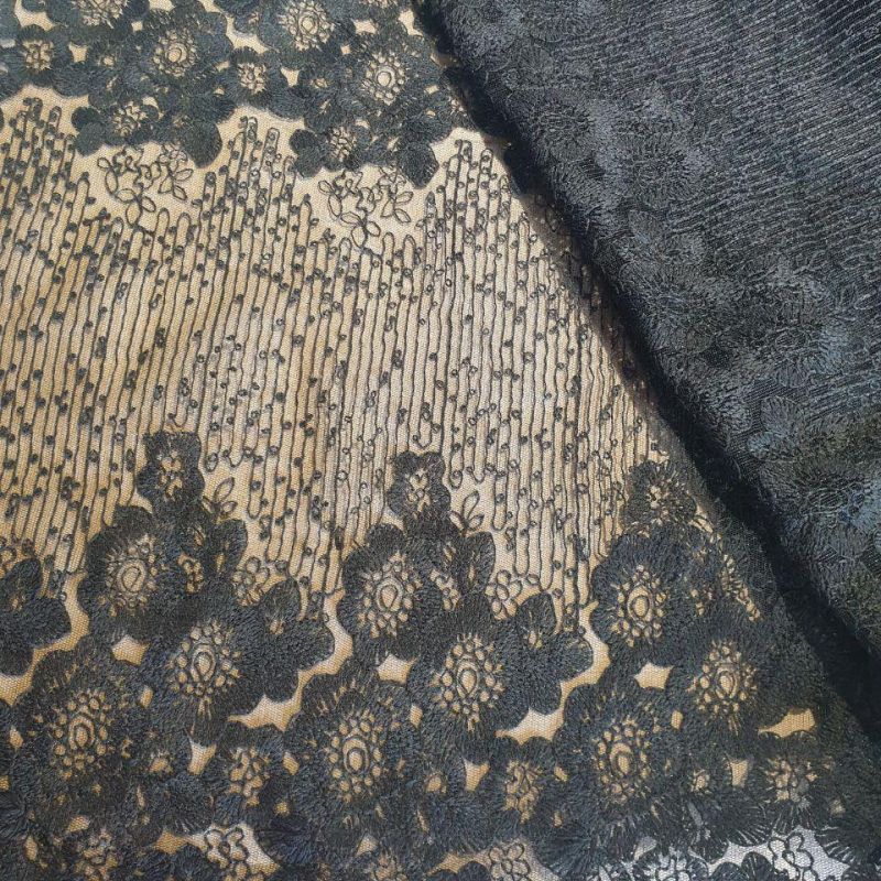 Тканина мереживна вишивка на сітці "Beau" 1635_01 Чорний