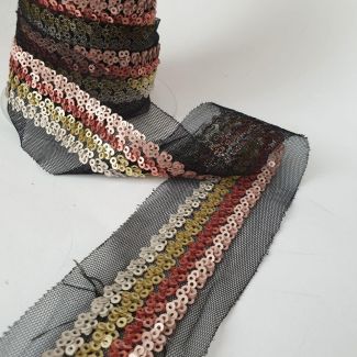 Тасьма з паєткою на сітці  5см, Рожевий