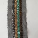 Тасьма з паєткою на сітці 5см, Зелений-Беж