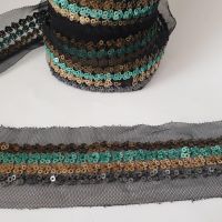 Тасьма з паєткою на сітці 5см, Зелений-Беж