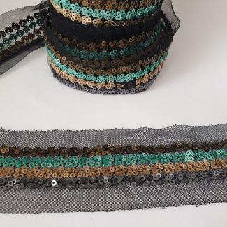 Тасьма з паєткою на сітці 5см, Зелений-Беж