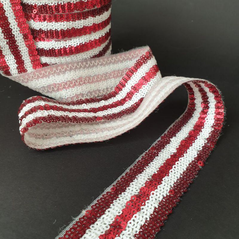 Тасьма з паєтками 3,5 см, Червоний