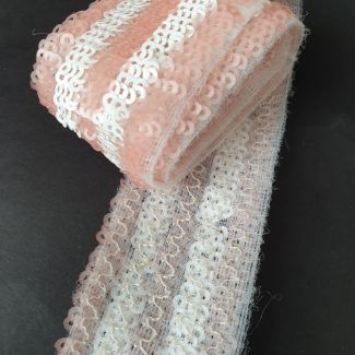 Тасьма з паєтками 3,5 см, Рожевий-Білий