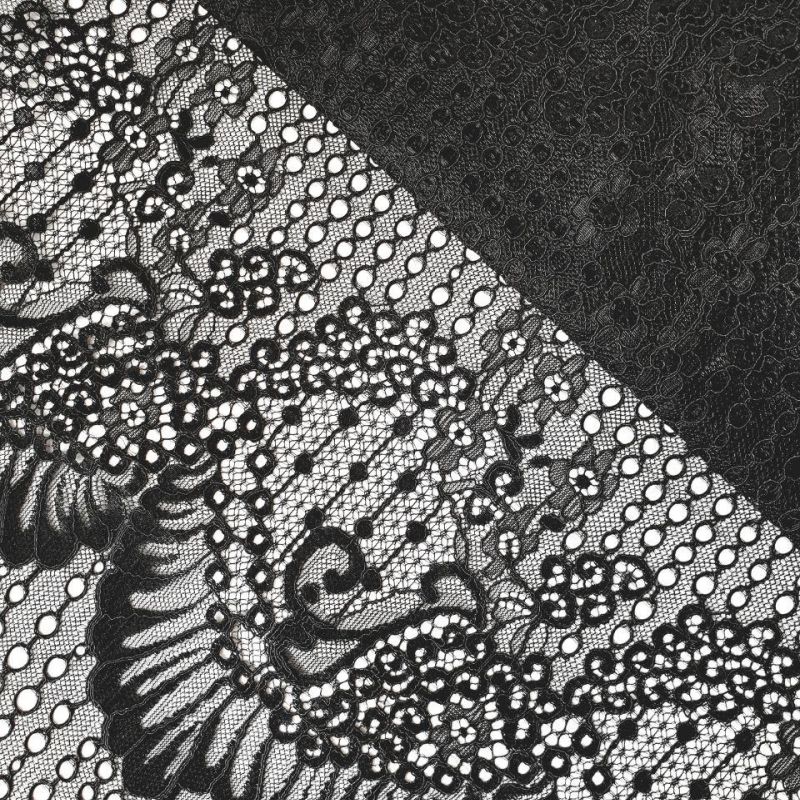 Мереживна тканина "SEASHELL" з кордовою ниткою В222_01 Чорний