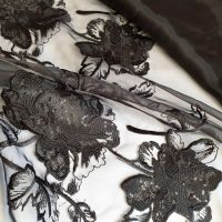 Органза "Півонія" з вишивкою та паєтками 01 Чорний Органза "Півонія" з вишивкою та паєтками 01 Чорний