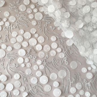 Сітка "Space" розшита паєтками з елементами органзи 1232_02 Біла