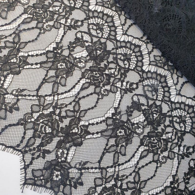 Мереживна тканина "Stella"  кордовою ниткою 70190G_01 Чорний