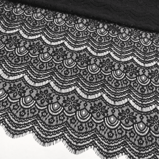 Мереживна тканина "Bloom" з кордовою ниткою (5152-1_01) Чорна
