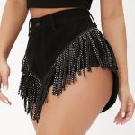 Бахрома замшева 15 см, стрази скло, чорний