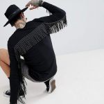 Бахрома замшева 15 см, стрази скло, чорний