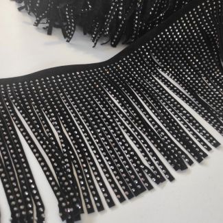 Бахрома замшева 15 см, стрази скло, чорний