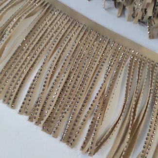 Бахрома замшева 15 см, стрази скло, бежевий
