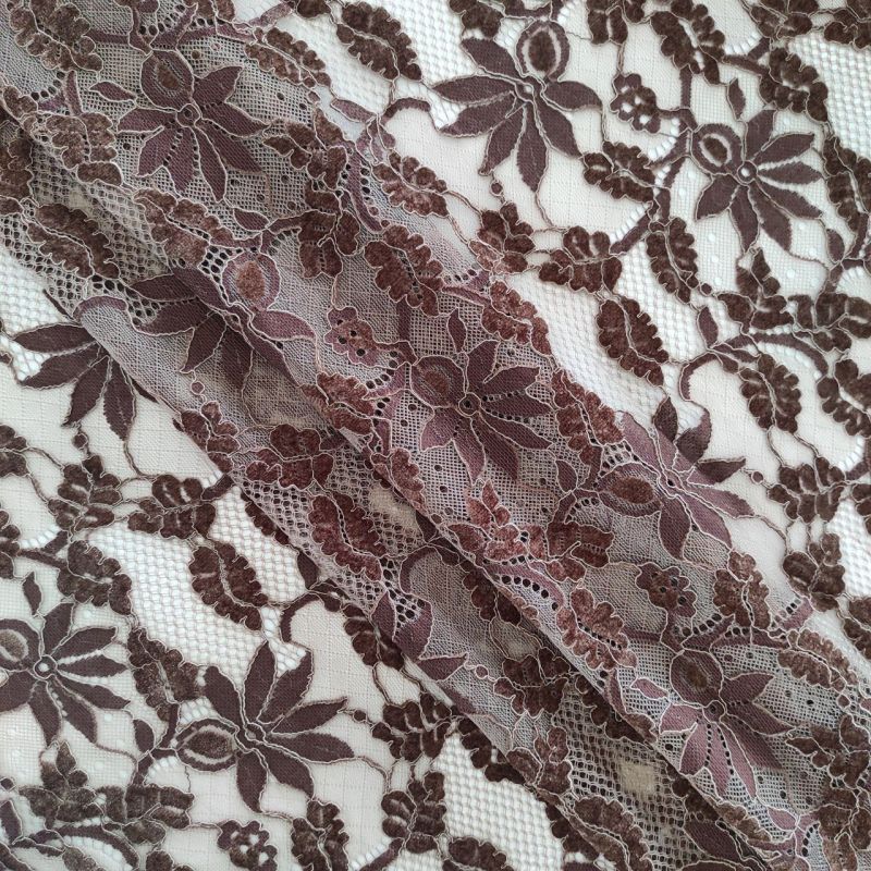 Мереживна тканина з велюром "Cinnamon" (3127_16), шоколад Мереживна тканина з велюром "Cinnamon" (3127_16), шоколад