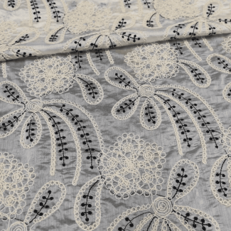 Органза тенсел "IDA" (S36_04) біколор, Крем - тканина з вишивкою