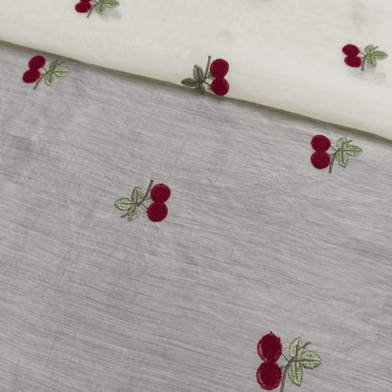 Органза віскозна з вишивкою "CHERRY" (1105_02) Вершковий